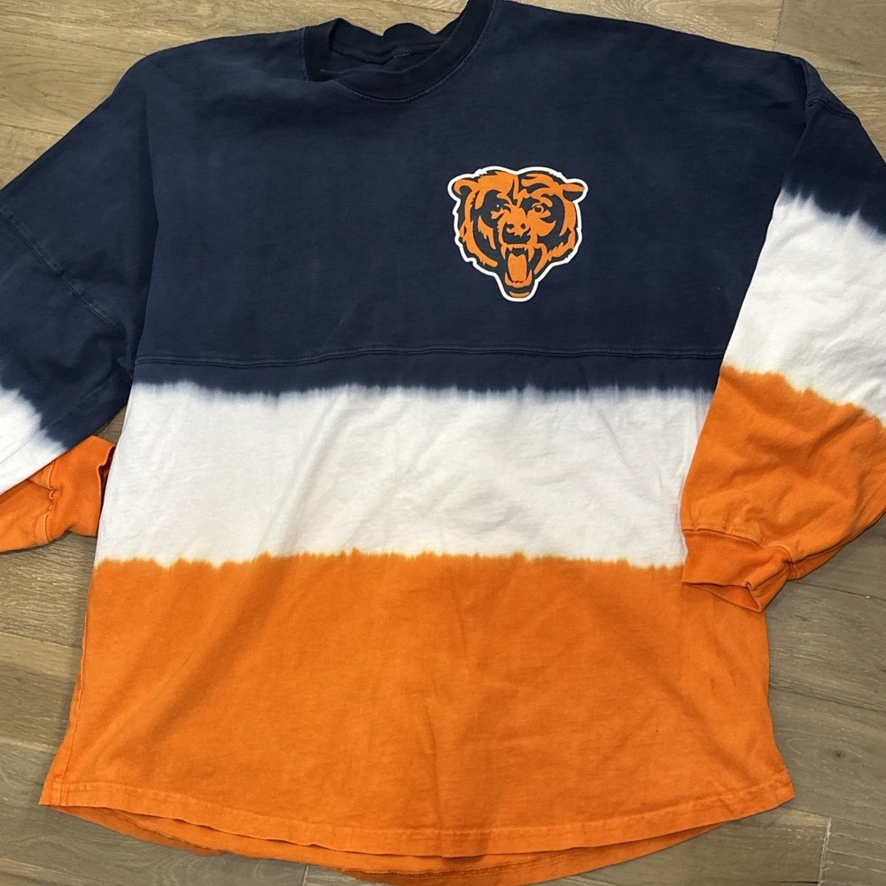 Chicago Bears NFL Fanatics Navy/Orange tie dye Spirit Jersey Long Sleeve Large